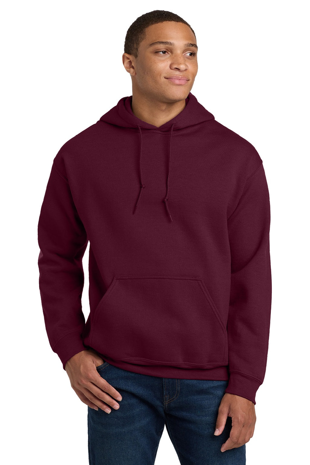 Gildan 18500 Mens Pill Resistant Hooded Sweatshirt Hoodie w/ Pouch Pocket Maroon Model Front