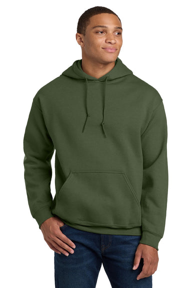 Gildan 18500 Mens Pill Resistant Hooded Sweatshirt Hoodie w/ Pouch Pocket Military Green Model Front