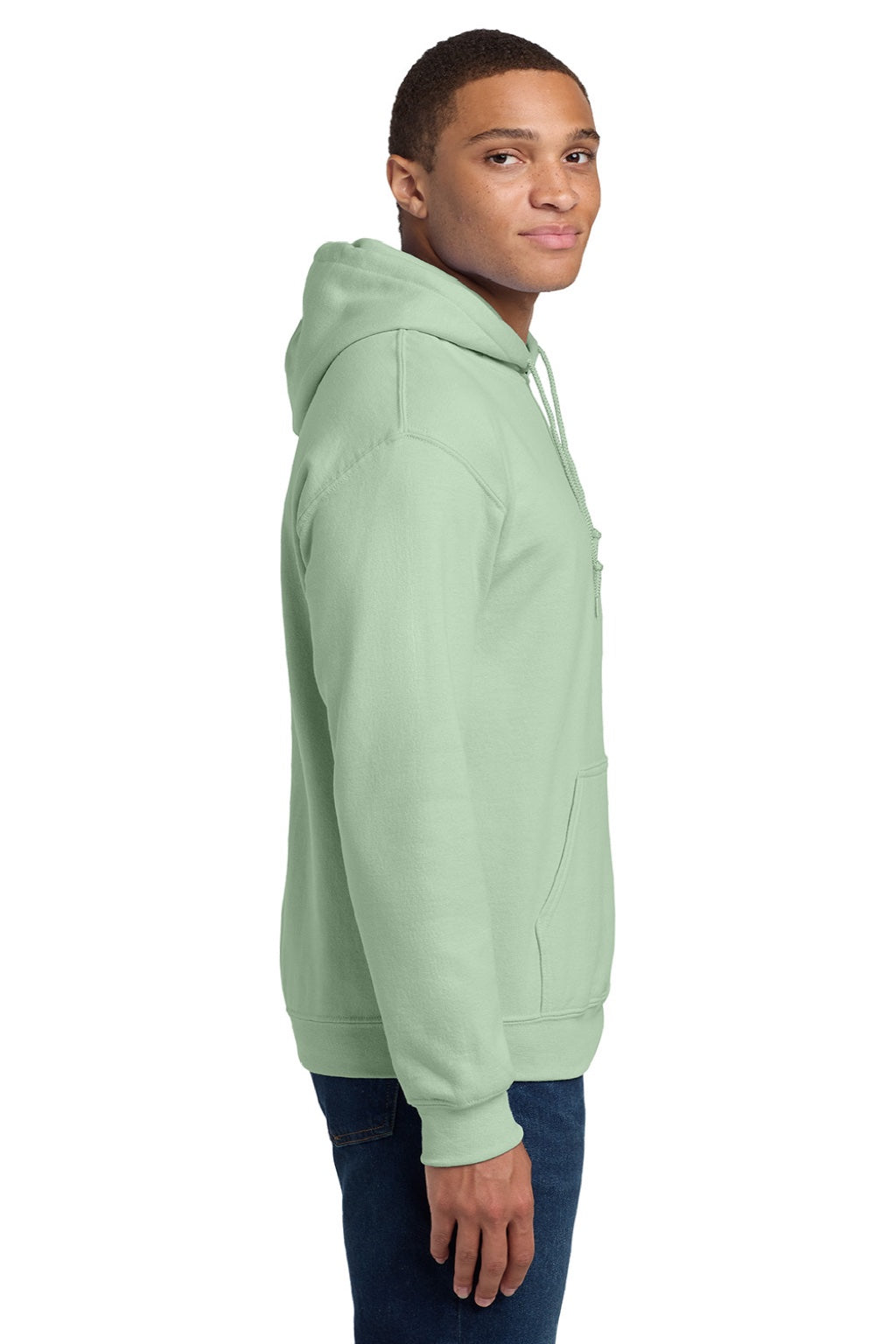 Gildan 18500 Mens Pill Resistant Hooded Sweatshirt Hoodie w/ Pouch Pocket Mint Green Model Side