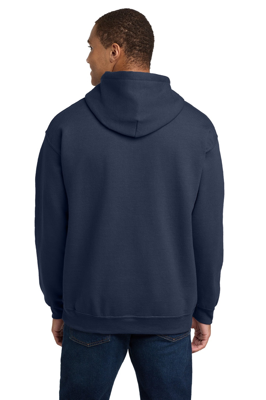 Gildan 18500 Mens Pill Resistant Hooded Sweatshirt Hoodie w/ Pouch Pocket Navy Blue Model Back