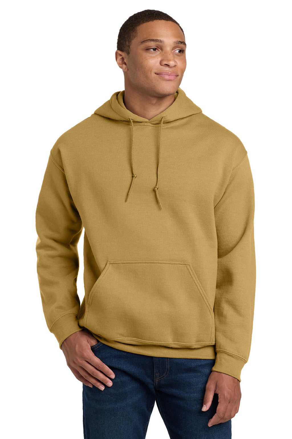 Gildan 18500 Mens Pill Resistant Hooded Sweatshirt Hoodie w/ Pouch Pocket Old Gold Model Front