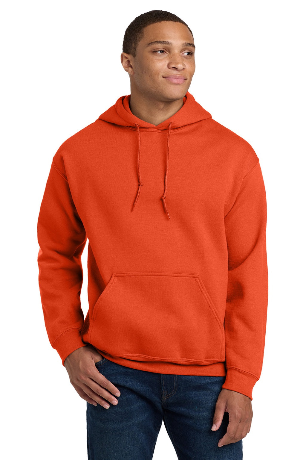 Gildan 18500 Mens Pill Resistant Hooded Sweatshirt Hoodie w/ Pouch Pocket Orange Model Front