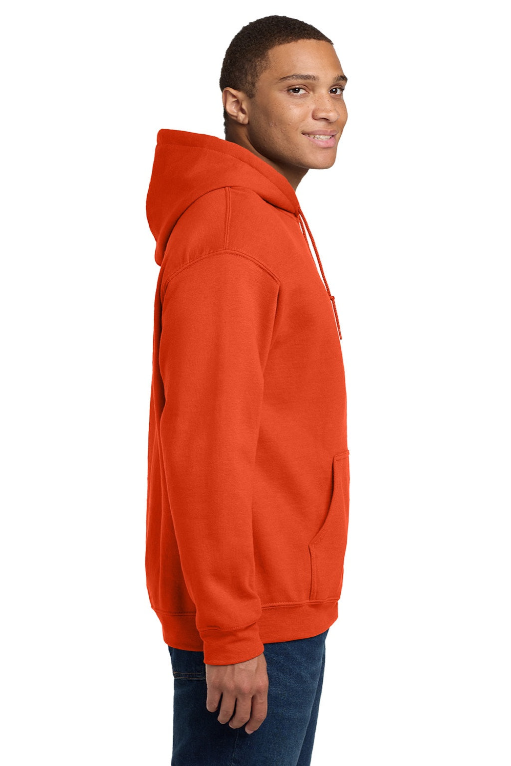 Gildan 18500 Mens Pill Resistant Hooded Sweatshirt Hoodie w/ Pouch Pocket Orange Model Side