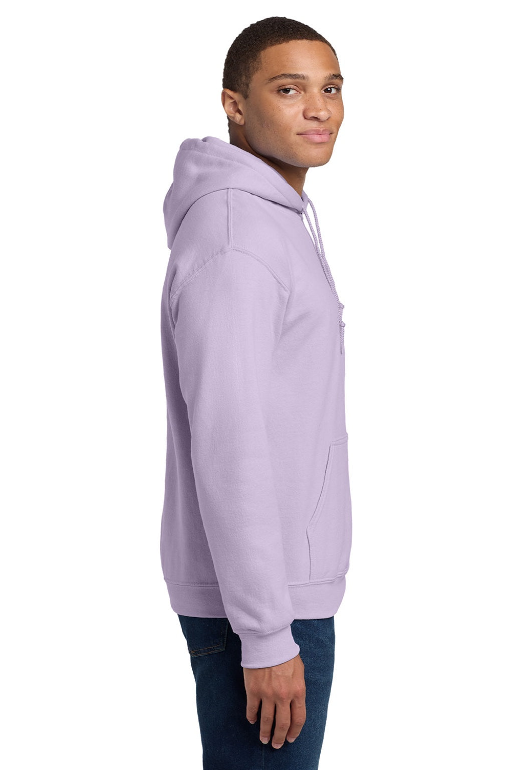Gildan 18500 Mens Pill Resistant Hooded Sweatshirt Hoodie w/ Pouch Pocket Orchid Purple Model Side