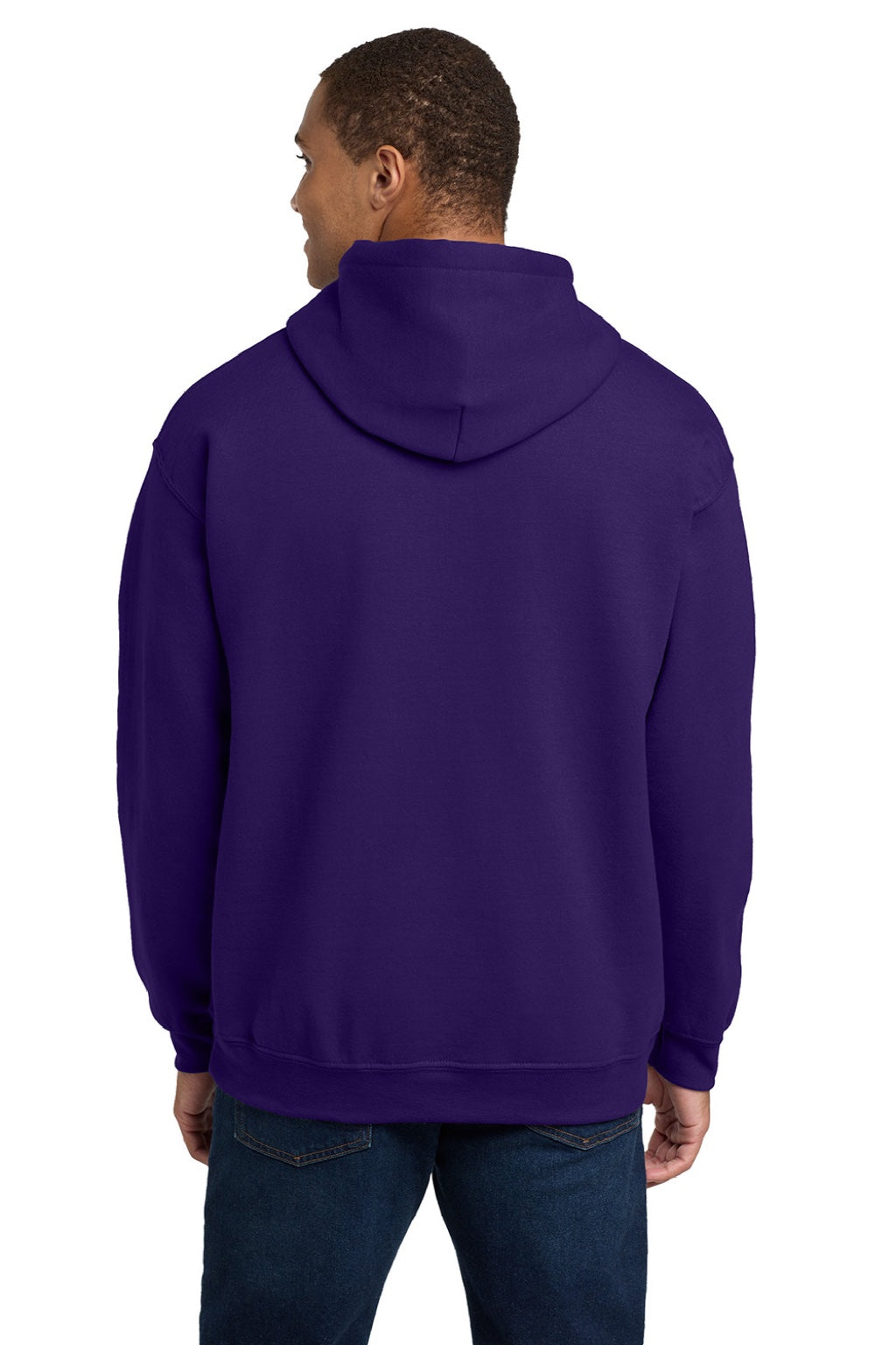 Gildan 18500 Mens Pill Resistant Hooded Sweatshirt Hoodie w/ Pouch Pocket Purple Model Back