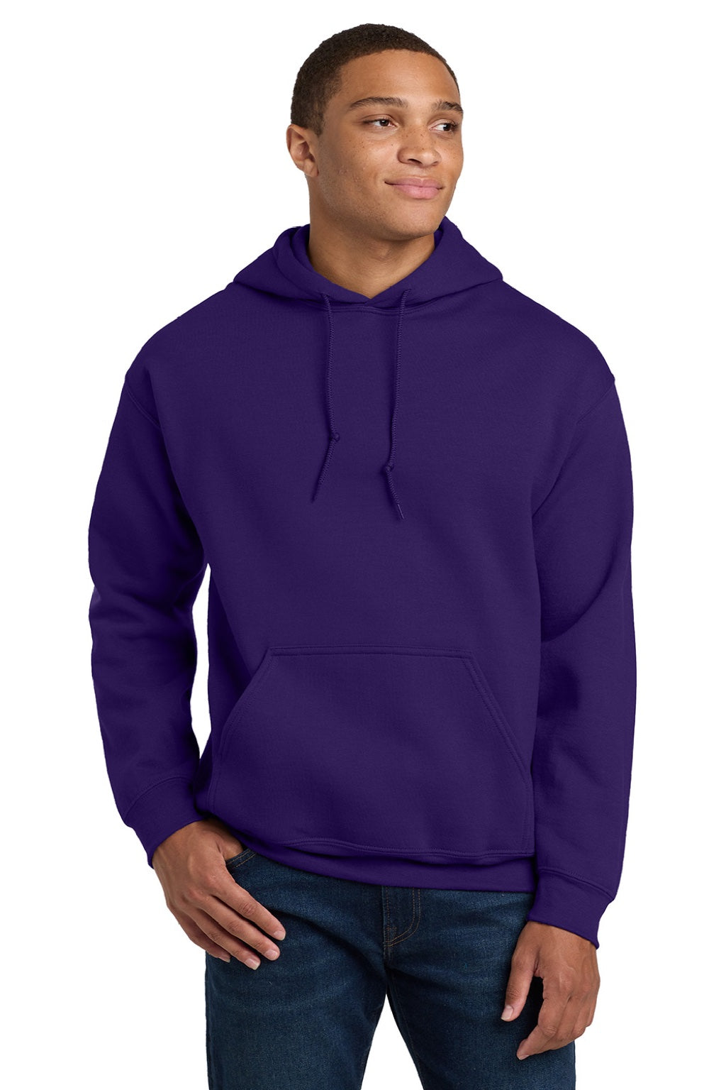 Gildan 18500 Mens Pill Resistant Hooded Sweatshirt Hoodie w/ Pouch Pocket Purple Model Front