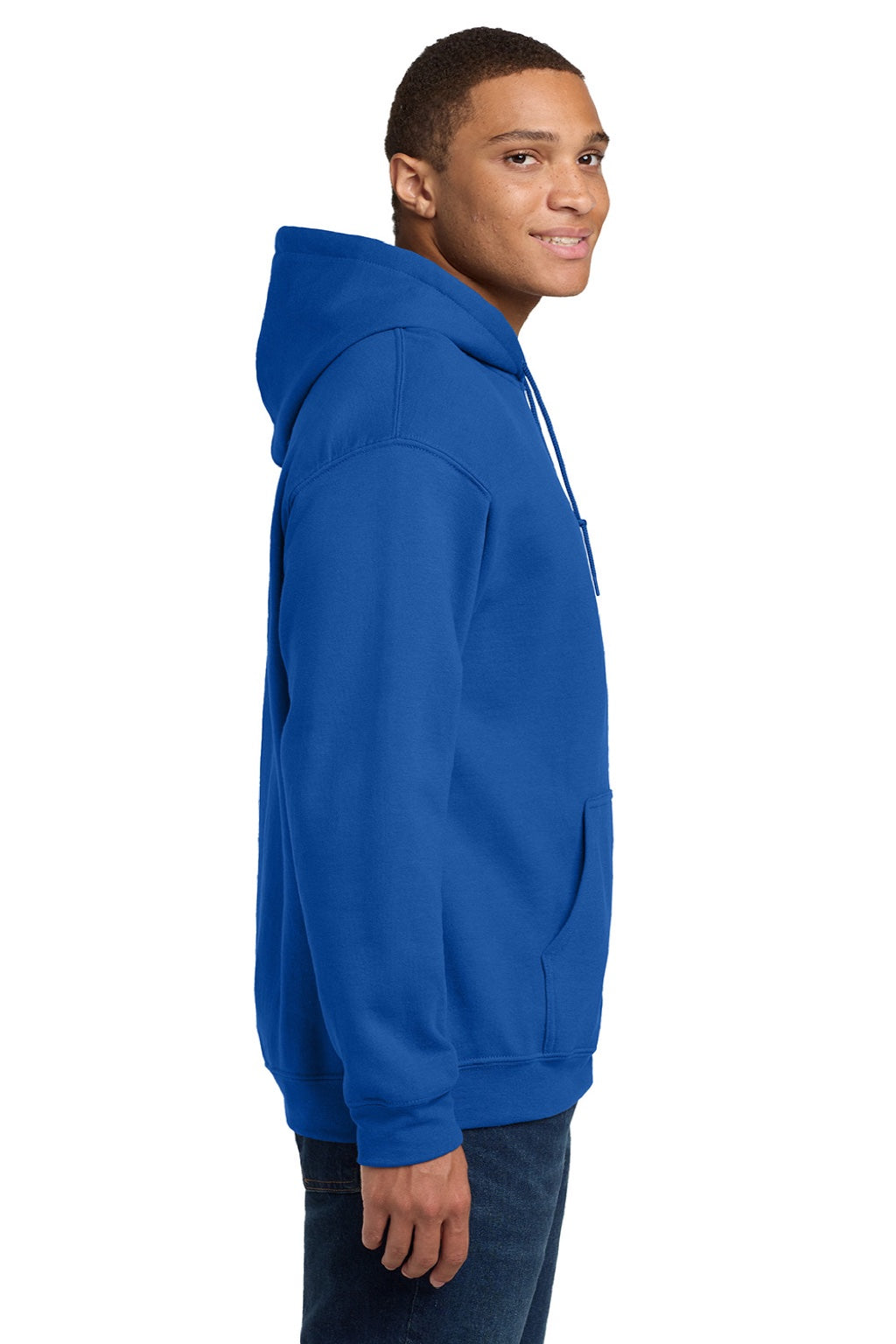 Gildan 18500 Mens Pill Resistant Hooded Sweatshirt Hoodie w/ Pouch Pocket Royal Blue Model Side