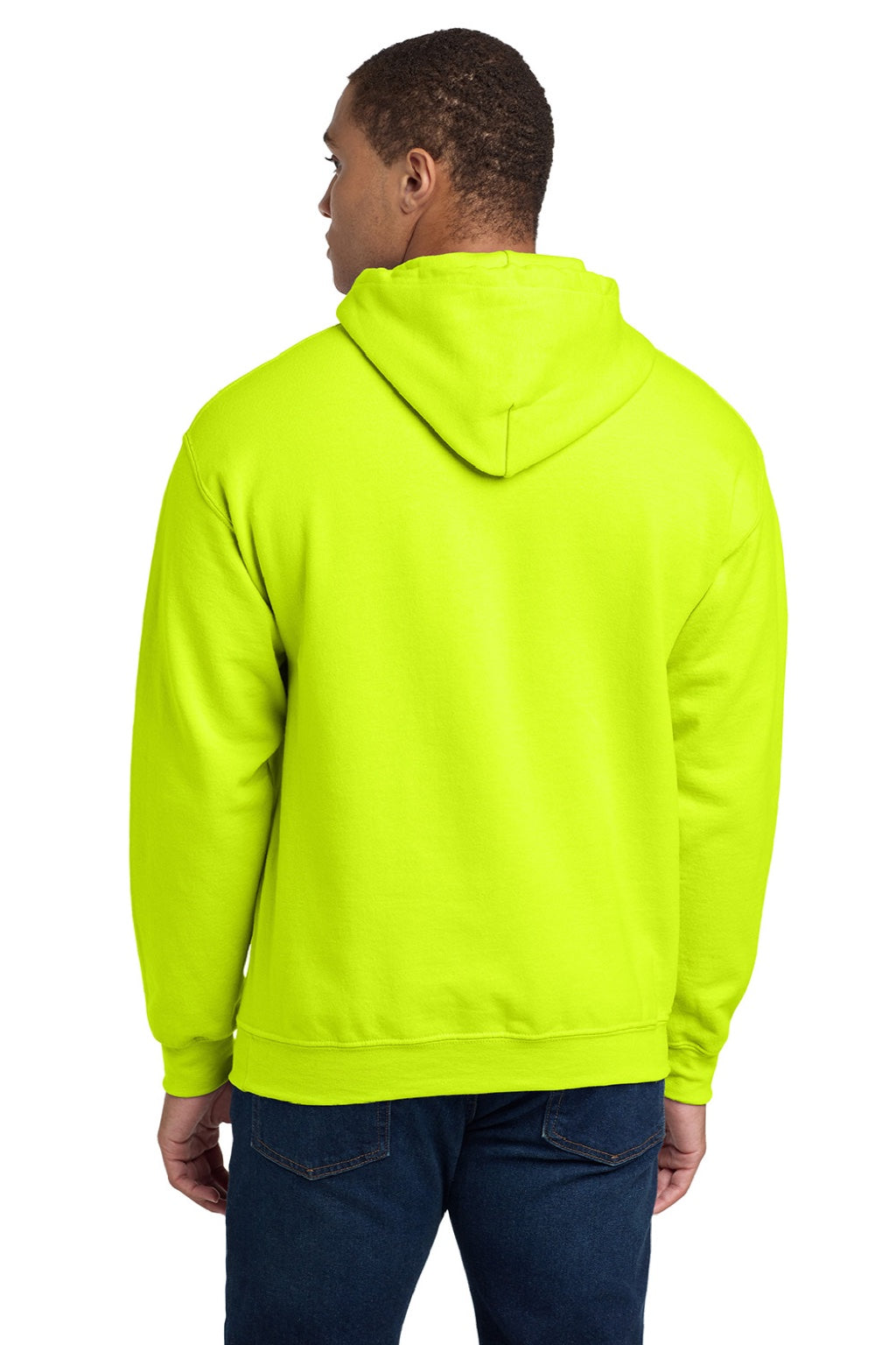 Gildan 18500 Mens Pill Resistant Hooded Sweatshirt Hoodie w/ Pouch Pocket Safety Green Model Back
