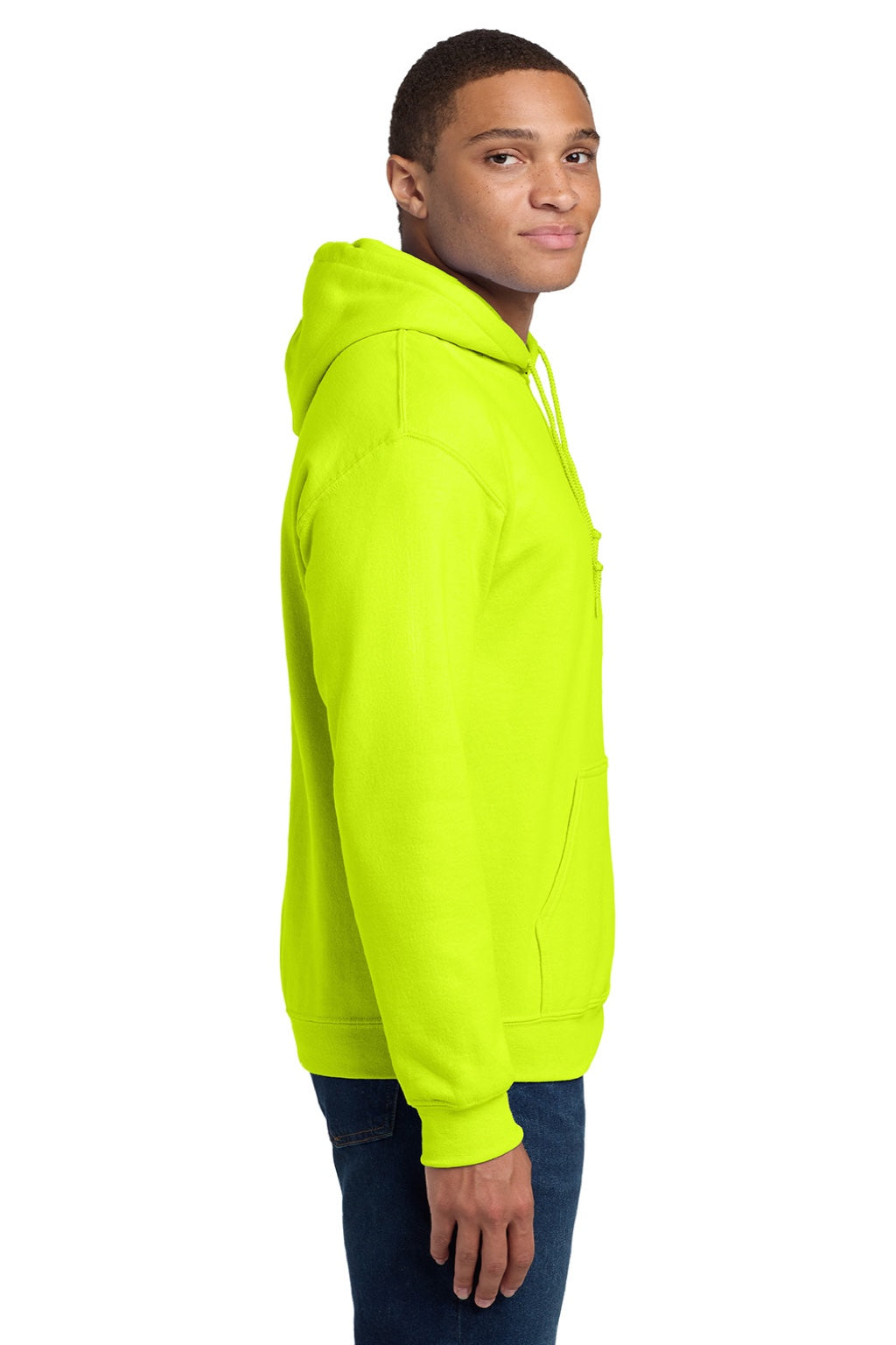 Gildan 18500 Mens Pill Resistant Hooded Sweatshirt Hoodie w/ Pouch Pocket Safety Green Model Side