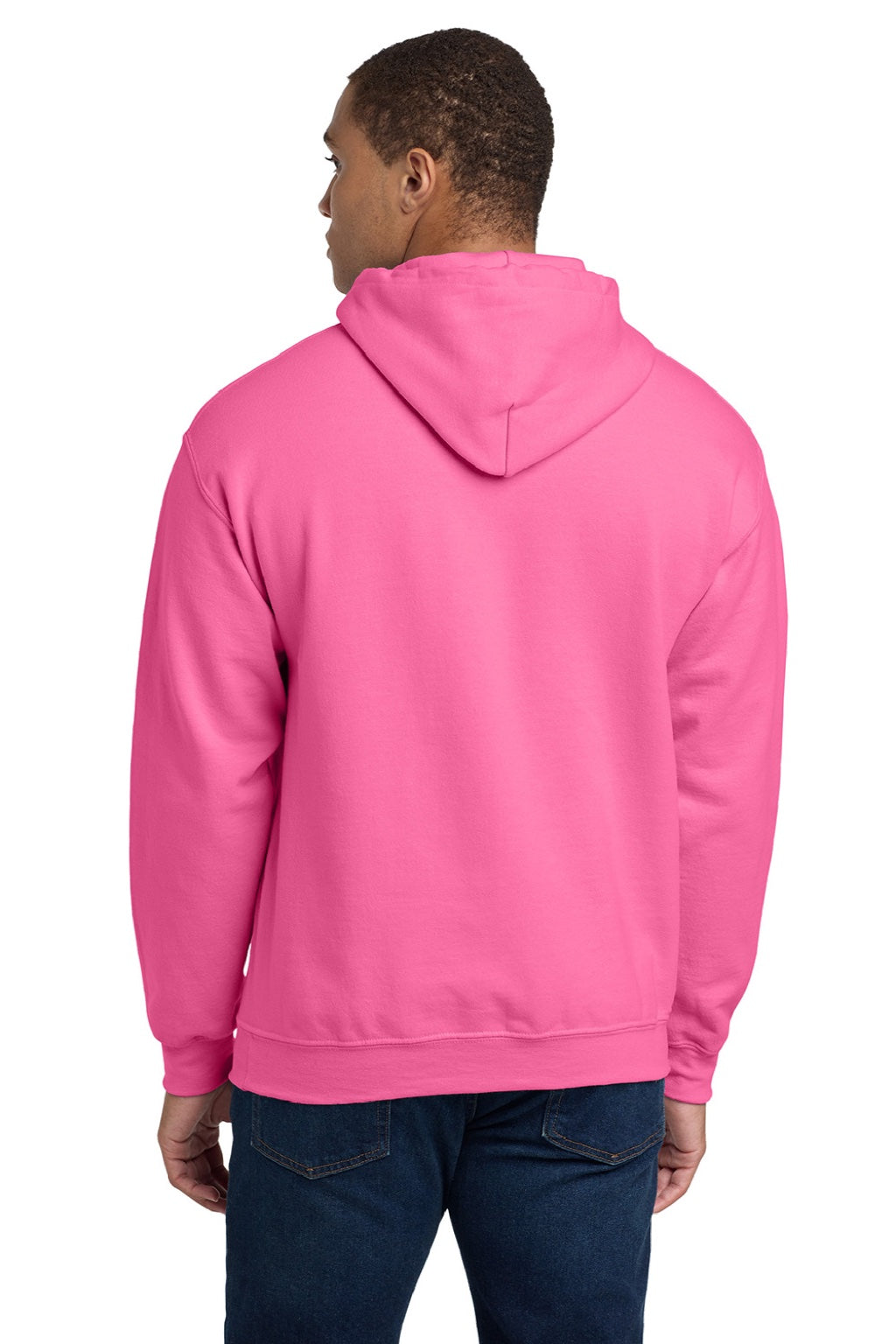 Gildan 18500 Mens Pill Resistant Hooded Sweatshirt Hoodie w/ Pouch Pocket Safety Pink Model Back