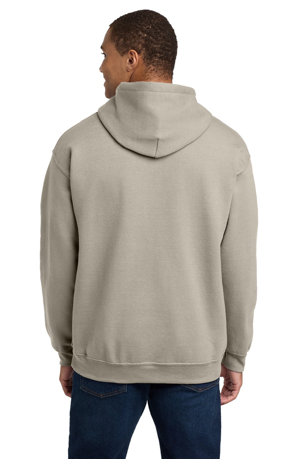 Gildan 18500 Mens Pill Resistant Hooded Sweatshirt Hoodie w/ Pouch Pocket Sand Model Back