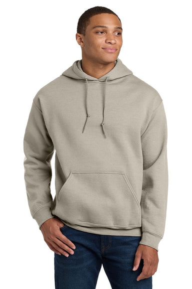 Gildan 18500 Mens Pill Resistant Hooded Sweatshirt Hoodie w/ Pouch Pocket Sand Model Front