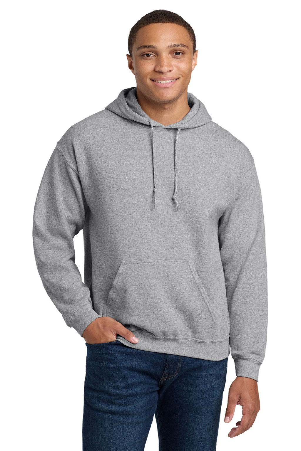 Gildan 18500 Mens Pill Resistant Hooded Sweatshirt Hoodie w/ Pouch Pocket Sport Grey Model Front