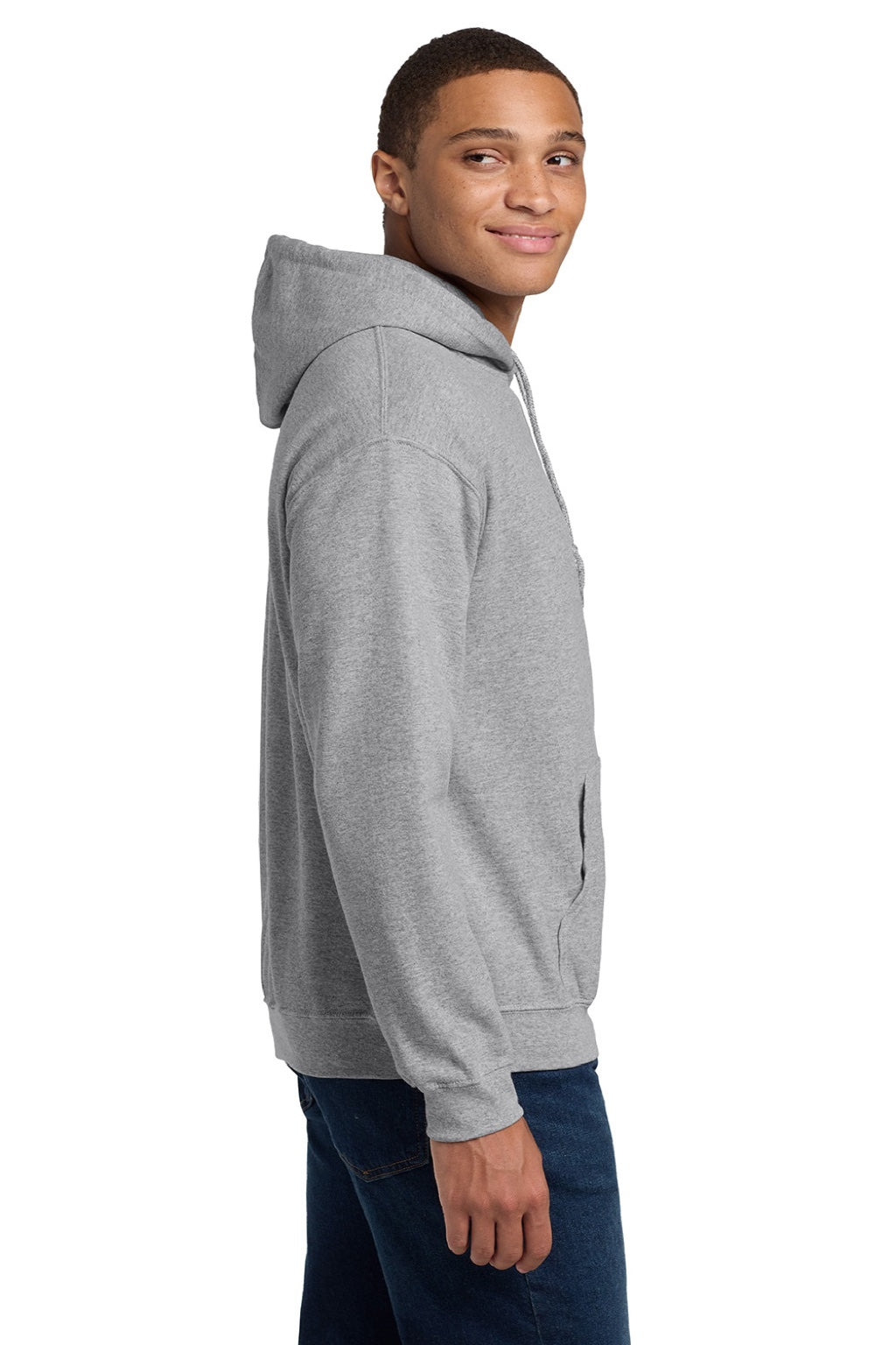 Gildan 18500 Mens Pill Resistant Hooded Sweatshirt Hoodie w/ Pouch Pocket Sport Grey Model Side