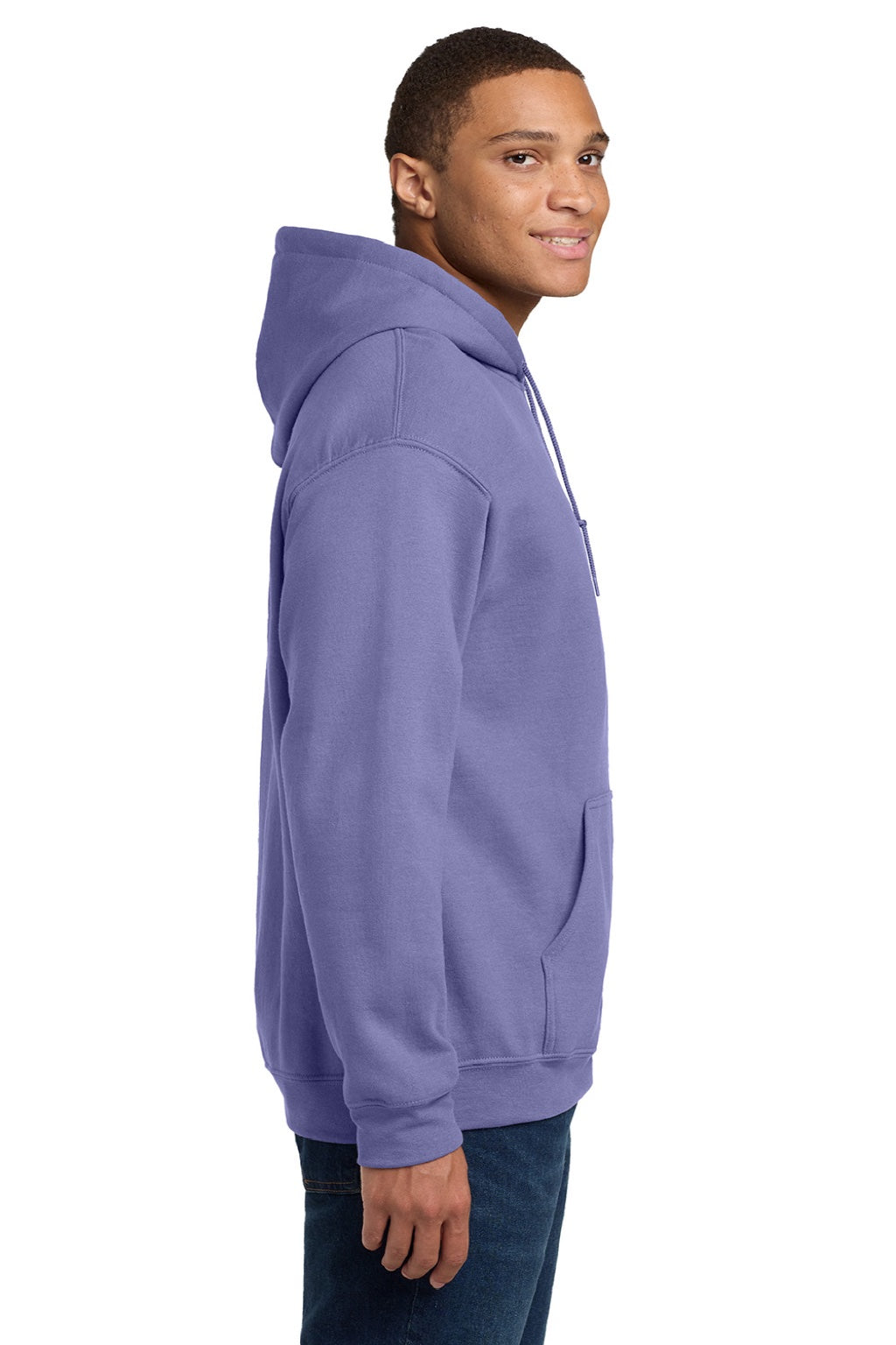 Gildan 18500 Mens Pill Resistant Hooded Sweatshirt Hoodie w/ Pouch Pocket Violet Purple Model Side