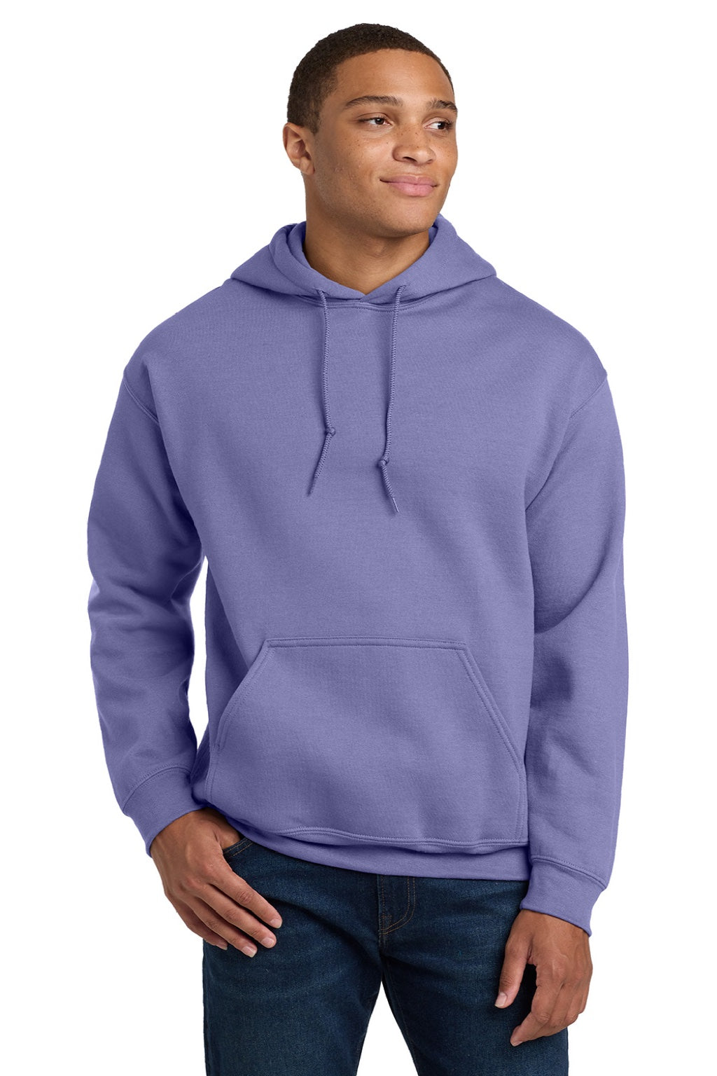 Gildan 18500 Mens Pill Resistant Hooded Sweatshirt Hoodie w/ Pouch Pocket Violet Purple Model Front