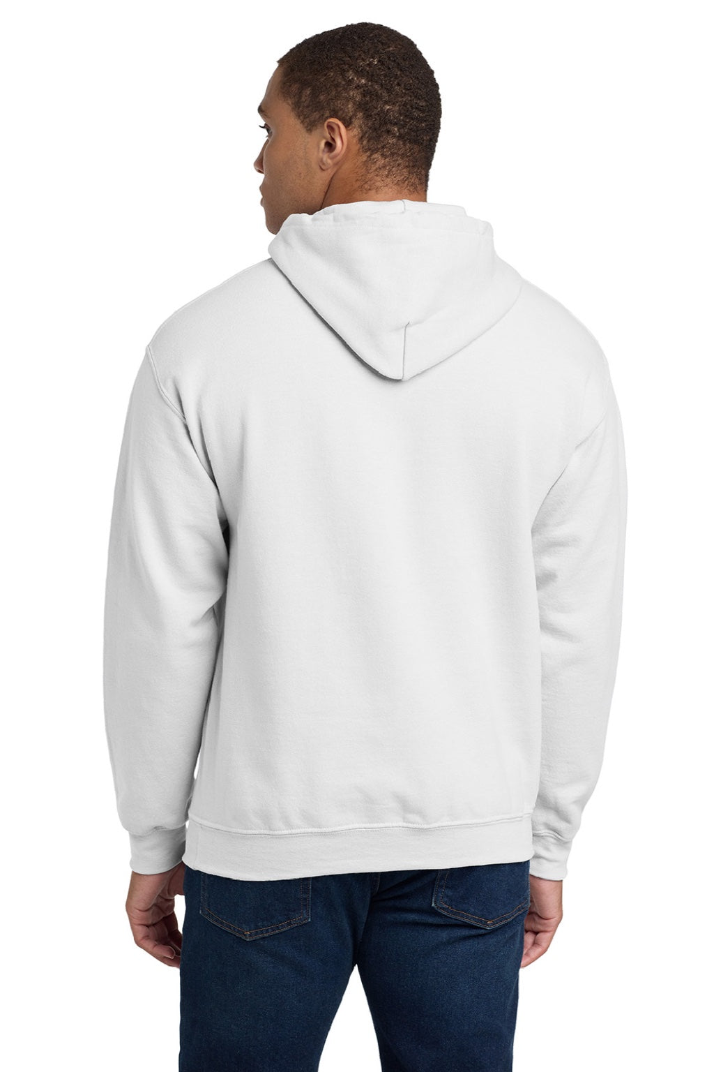 Gildan 18500 Mens Pill Resistant Hooded Sweatshirt Hoodie w/ Pouch Pocket White Model Back