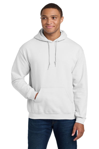 Gildan 18500 Mens Pill Resistant Hooded Sweatshirt Hoodie w/ Pouch Pocket White Model Front