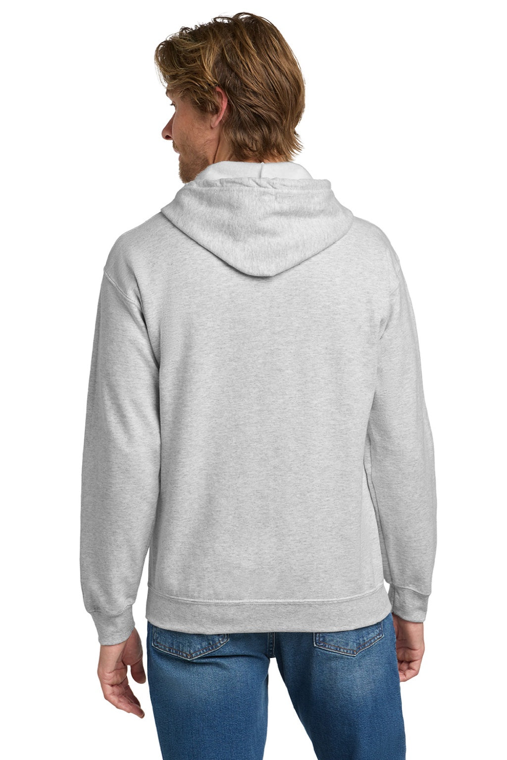 Gildan 18600 Mens Pill Resistant Full Zip Hooded Sweatshirt Hoodie w/ Pockets Ash Grey Model Back