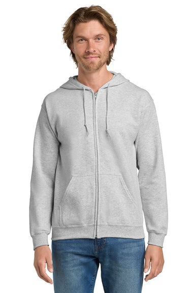 Gildan 18600 Mens Pill Resistant Full Zip Hooded Sweatshirt Hoodie w/ Pockets Ash Grey Model Front
