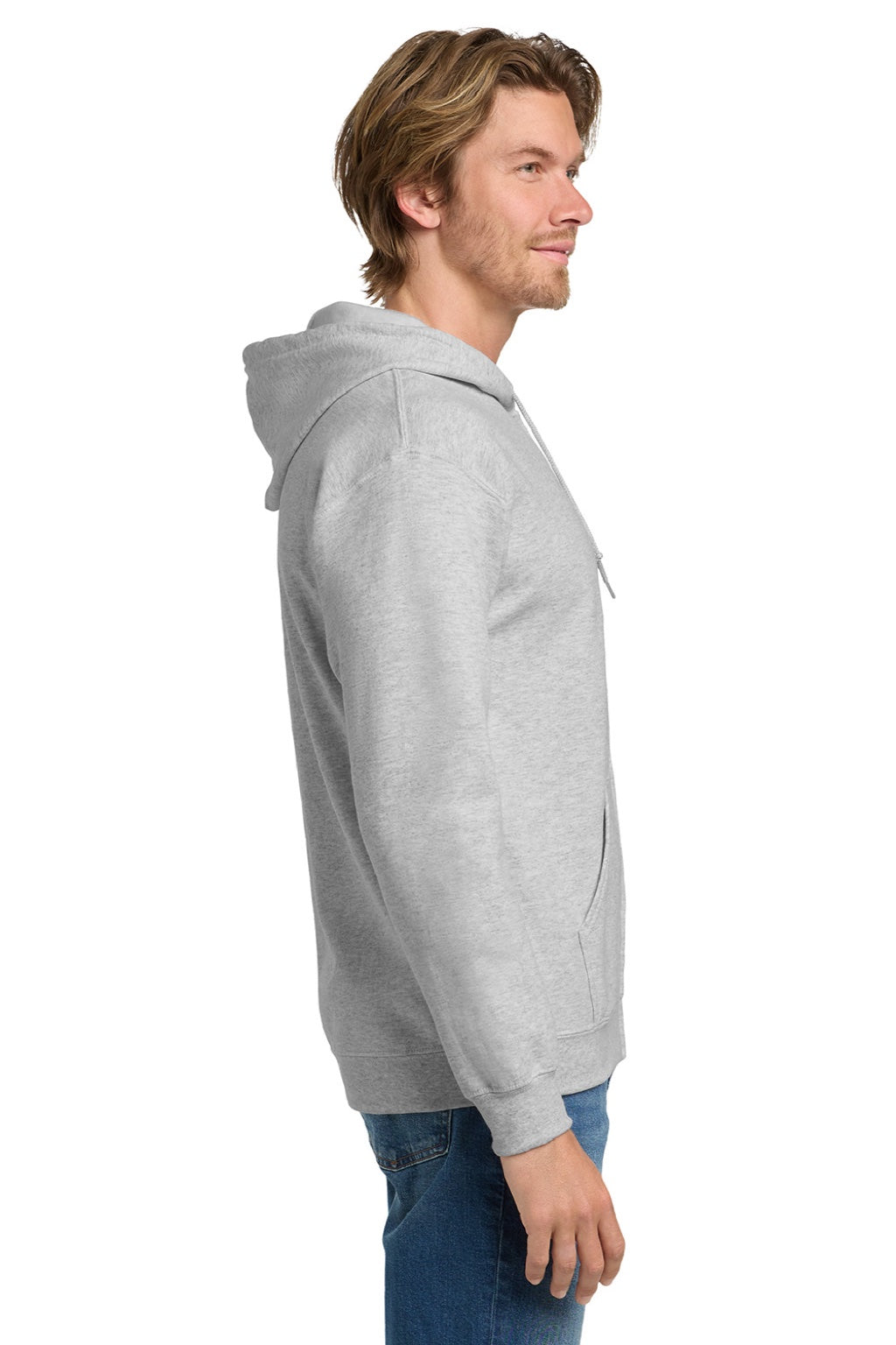 Gildan 18600 Mens Pill Resistant Full Zip Hooded Sweatshirt Hoodie w/ Pockets Ash Grey Model Side