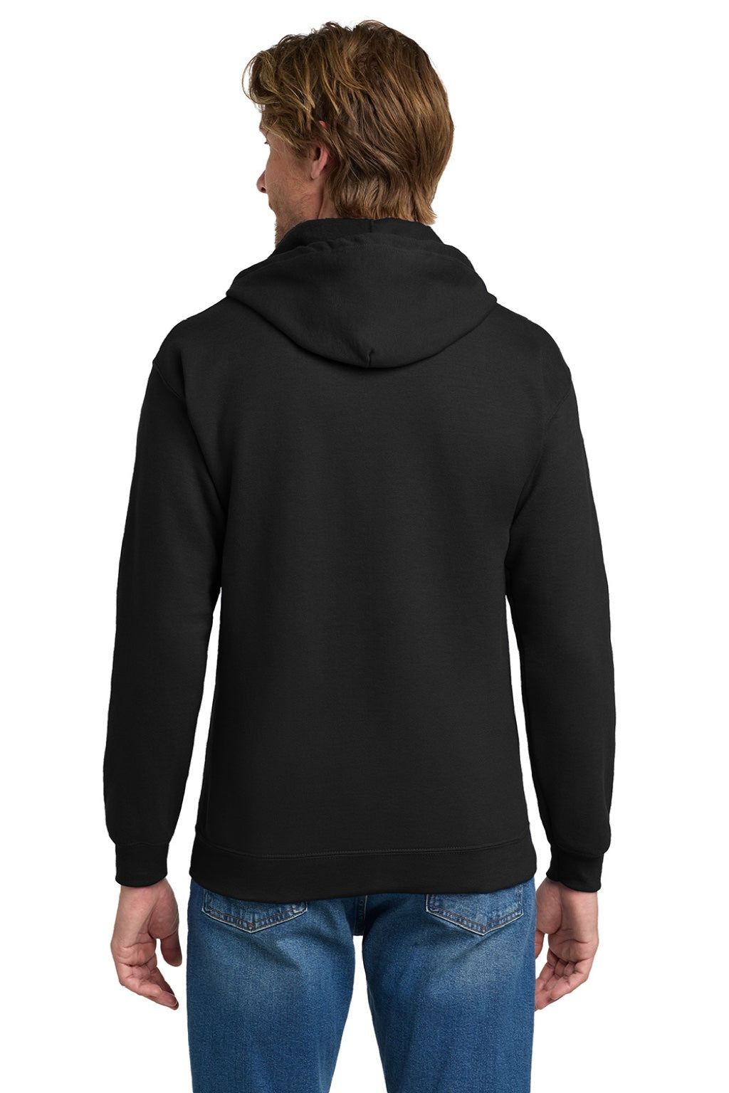 Gildan 18600 Mens Pill Resistant Full Zip Hooded Sweatshirt Hoodie w/ Pockets Black Model Back