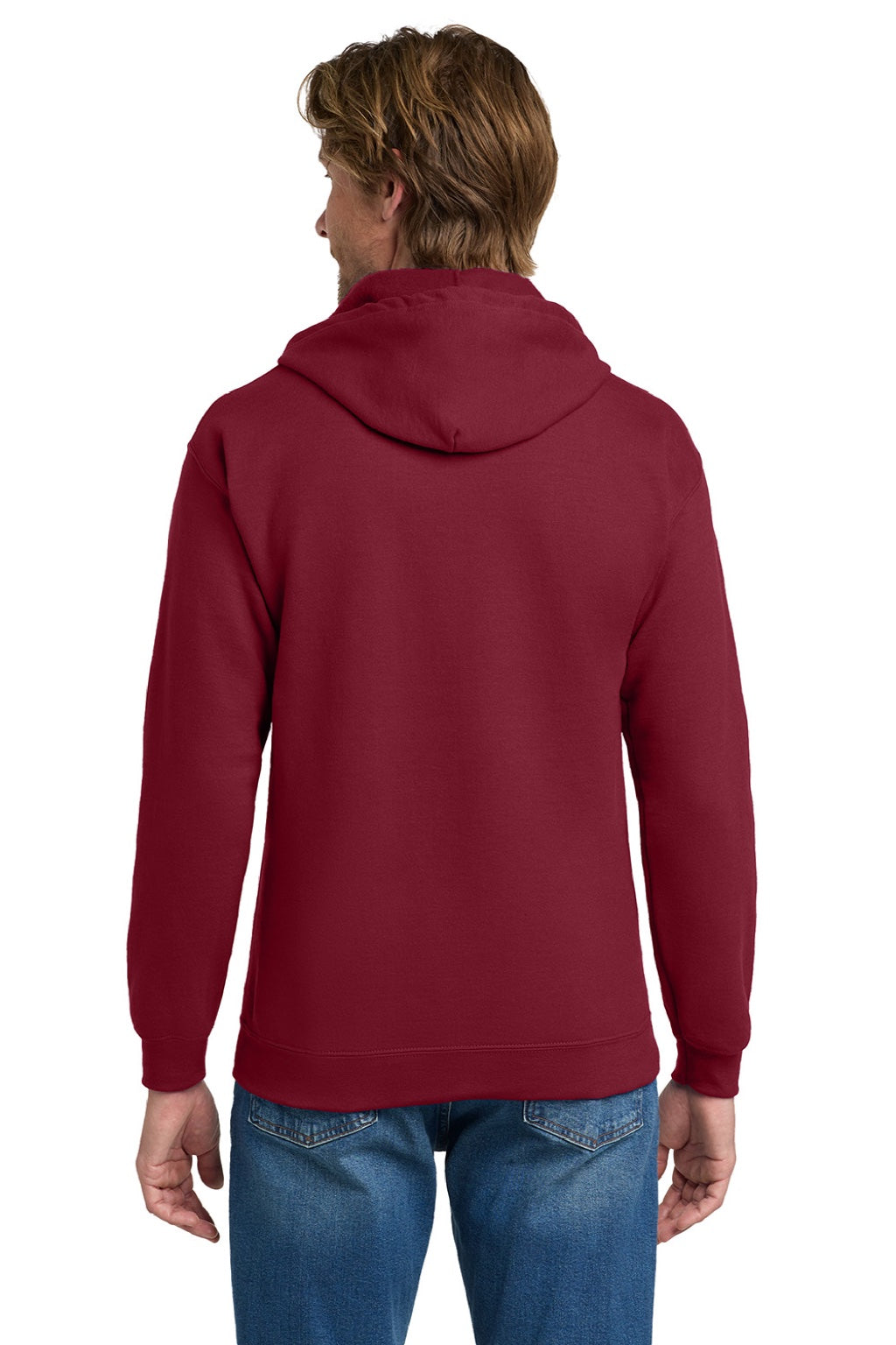 Gildan 18600 Mens Pill Resistant Full Zip Hooded Sweatshirt Hoodie w/ Pockets Cardinal Red Model Back