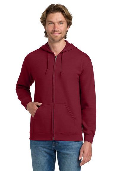 Gildan 18600 Mens Pill Resistant Full Zip Hooded Sweatshirt Hoodie w/ Pockets Cardinal Red Model Front