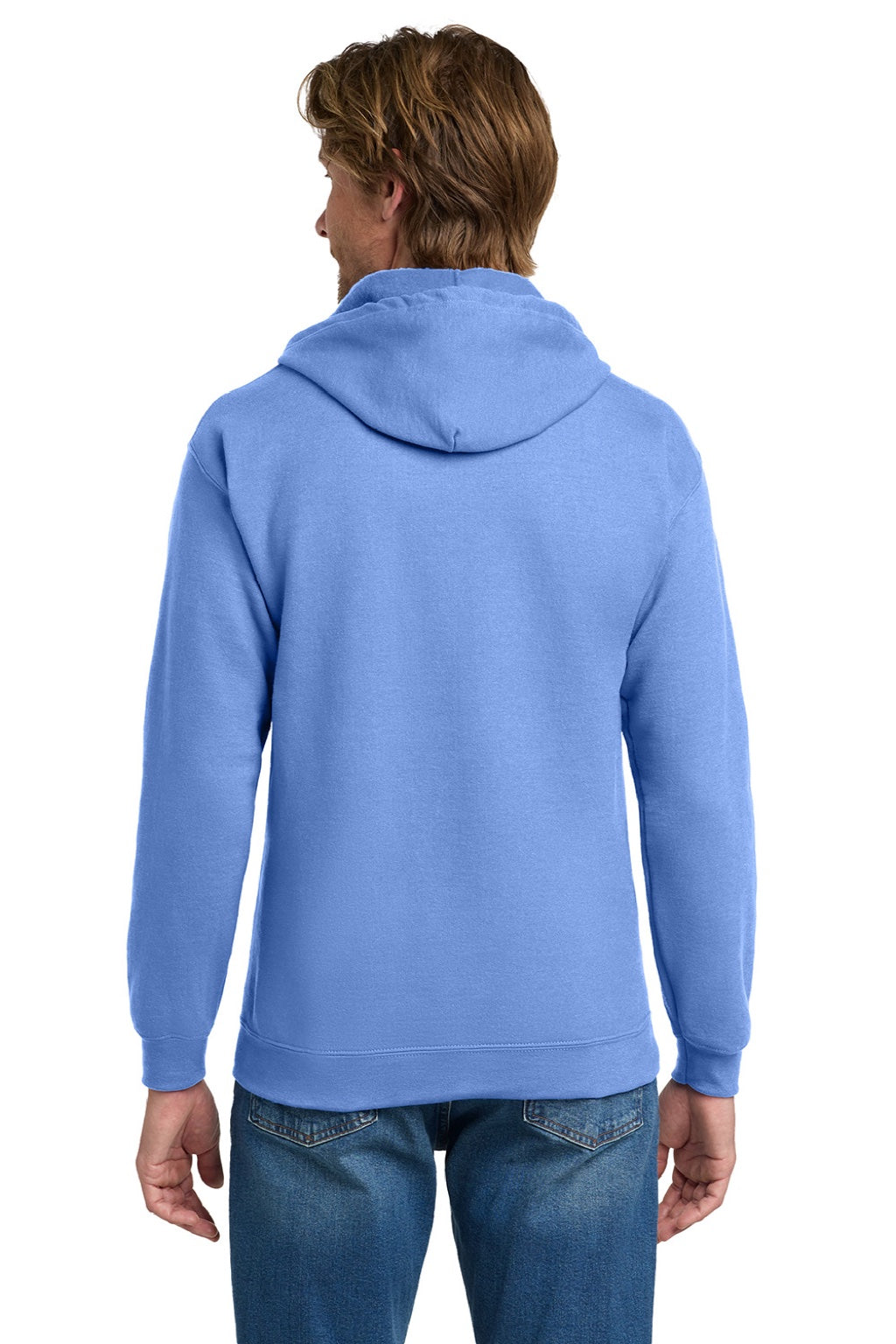 Gildan 18600 Mens Pill Resistant Full Zip Hooded Sweatshirt Hoodie w/ Pockets Carolina Blue Model Back