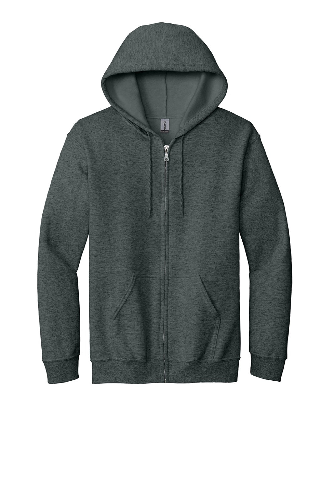 Gildan 18600 Mens Pill Resistant Full Zip Hooded Sweatshirt Hoodie w/ Pockets Heather Dark Grey Flat Front