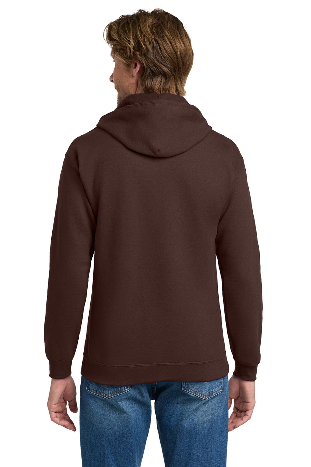Gildan 18600 Mens Pill Resistant Full Zip Hooded Sweatshirt Hoodie w/ Pockets Dark Chocolate Brown Model Back