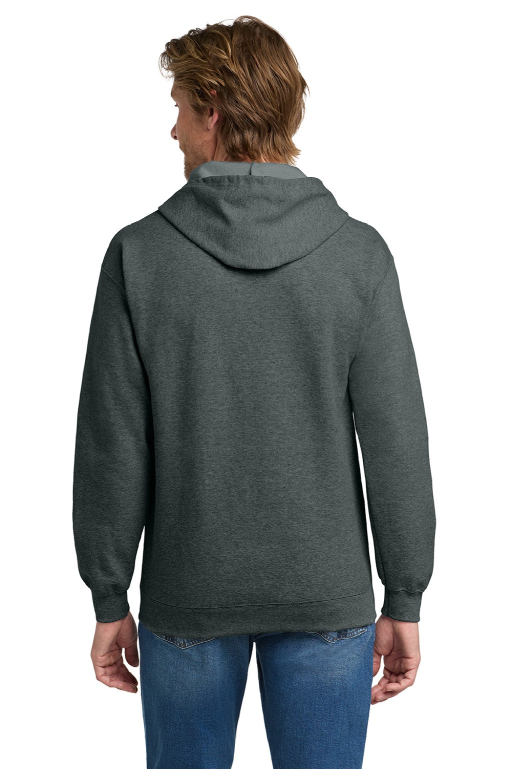 Gildan 18600 Mens Pill Resistant Full Zip Hooded Sweatshirt Hoodie w/ Pockets Heather Dark Grey Model Back