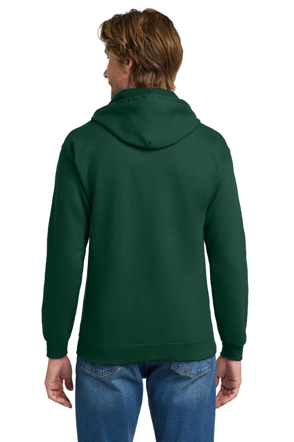 Gildan 18600 Mens Pill Resistant Full Zip Hooded Sweatshirt Hoodie w/ Pockets Forest Green Model Back