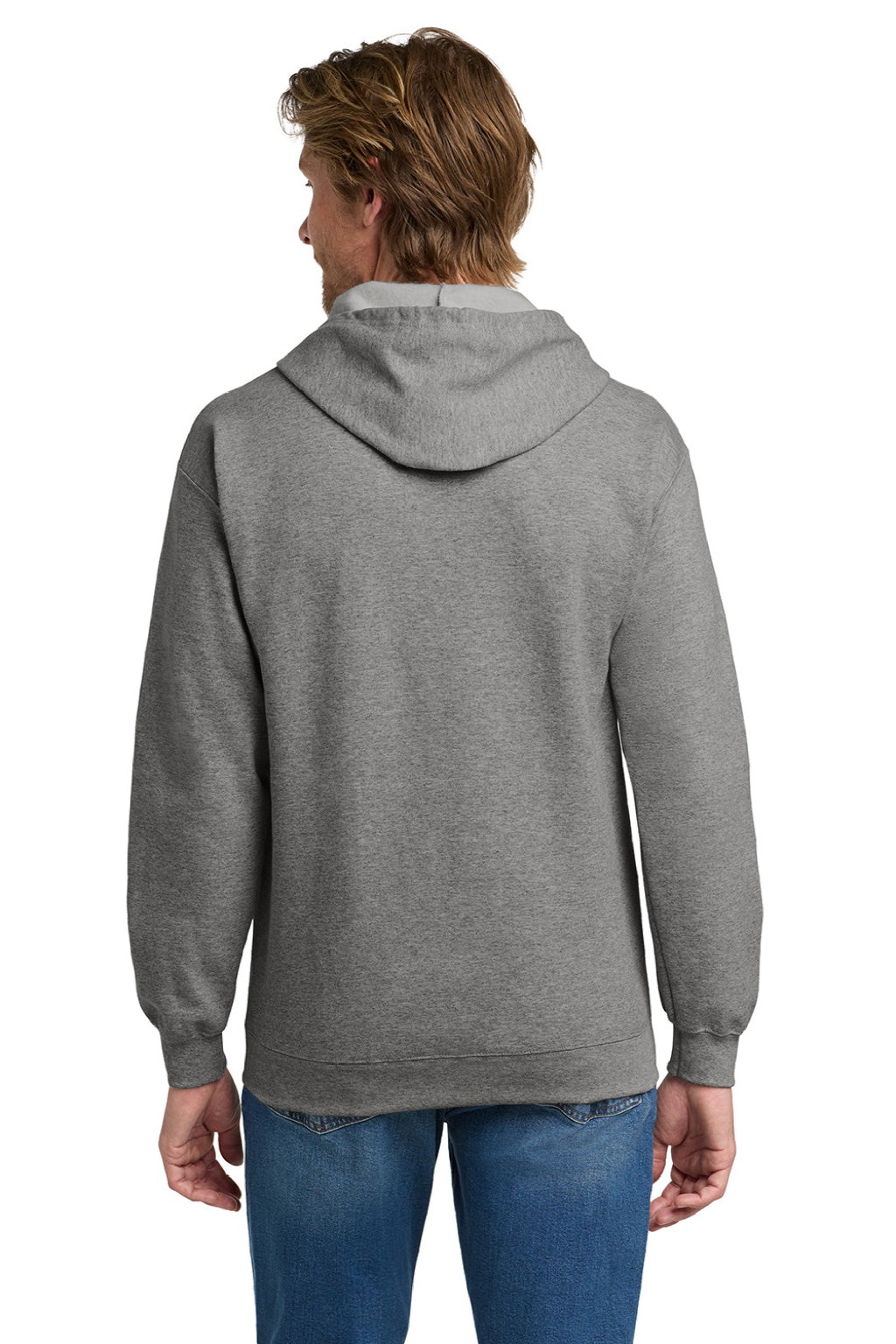 Gildan 18600 Mens Pill Resistant Full Zip Hooded Sweatshirt Hoodie w/ Pockets Heather Graphite Grey Model Back