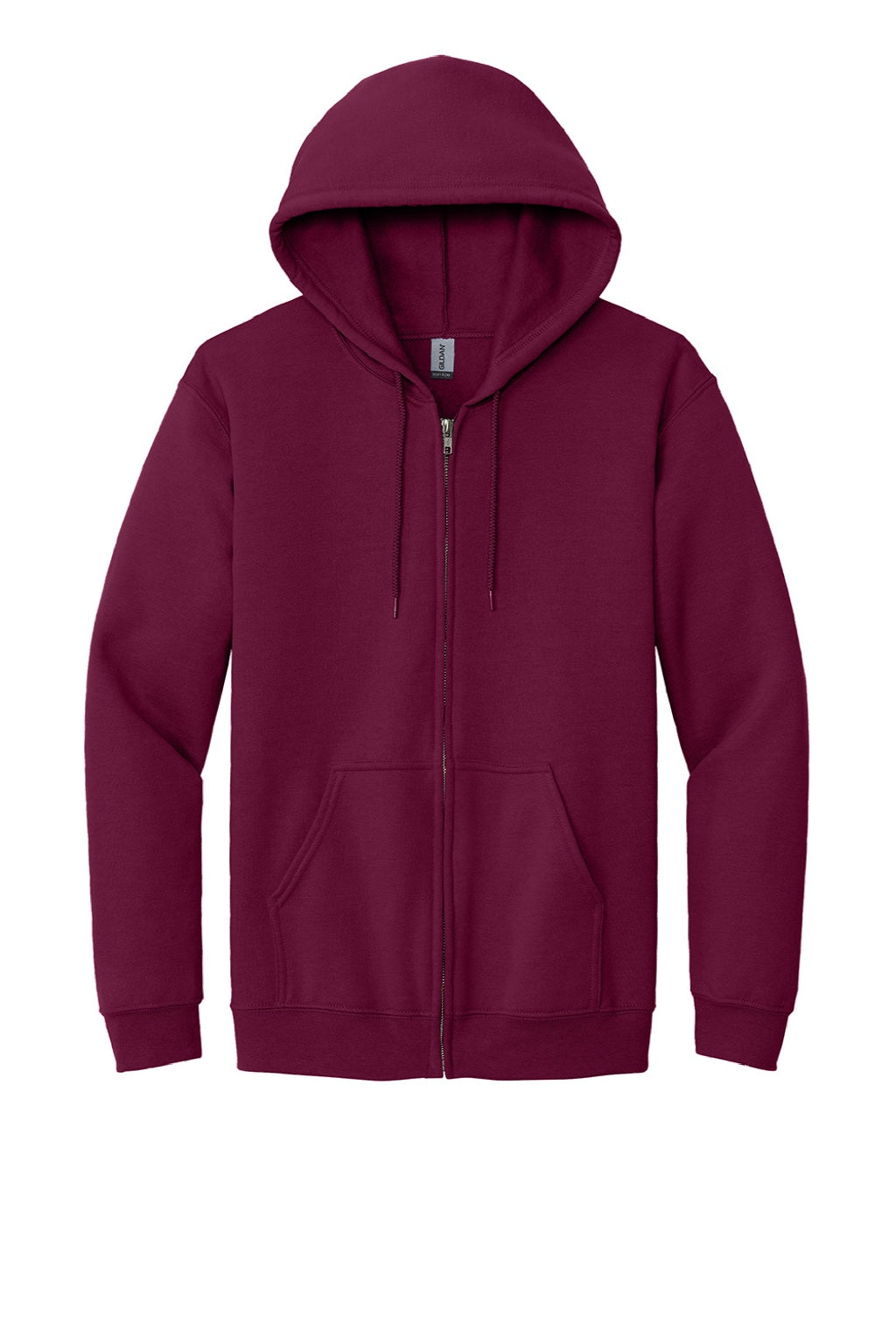 Gildan 18600 Mens Pill Resistant Full Zip Hooded Sweatshirt Hoodie w/ Pockets Maroon Flat Front