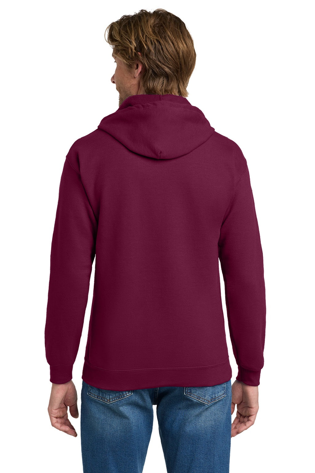 Gildan 18600 Mens Pill Resistant Full Zip Hooded Sweatshirt Hoodie w/ Pockets Maroon Model Back