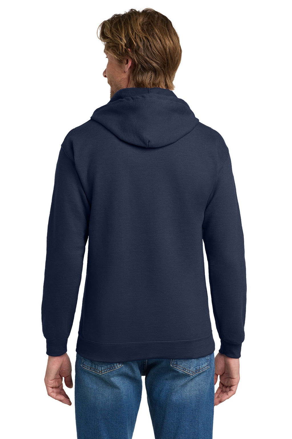Gildan 18600 Mens Pill Resistant Full Zip Hooded Sweatshirt Hoodie w/ Pockets Navy Blue Model Back