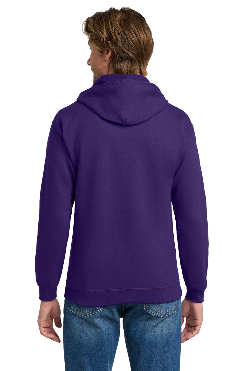 Gildan 18600 Mens Pill Resistant Full Zip Hooded Sweatshirt Hoodie w/ Pockets Purple Model Back