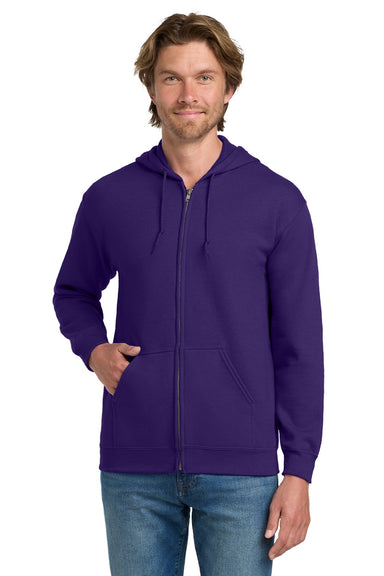 Gildan 18600 Mens Pill Resistant Full Zip Hooded Sweatshirt Hoodie w/ Pockets Purple Model Front