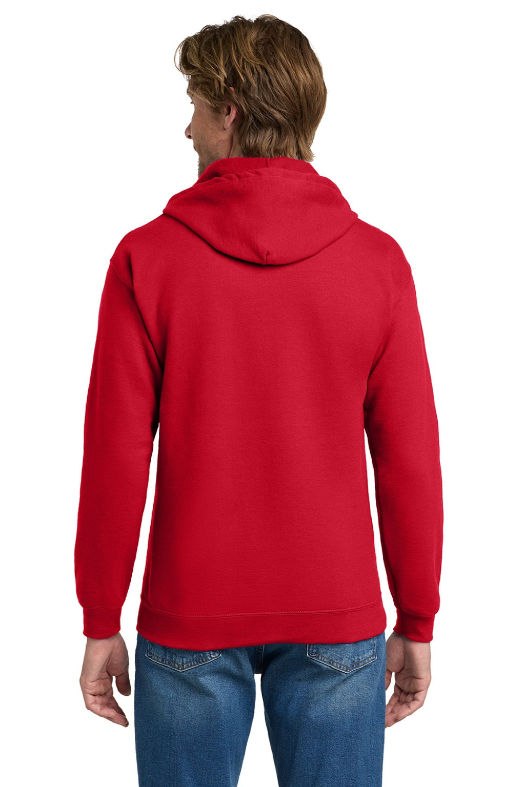 Gildan 18600 Mens Pill Resistant Full Zip Hooded Sweatshirt Hoodie w/ Pockets Red Model Back
