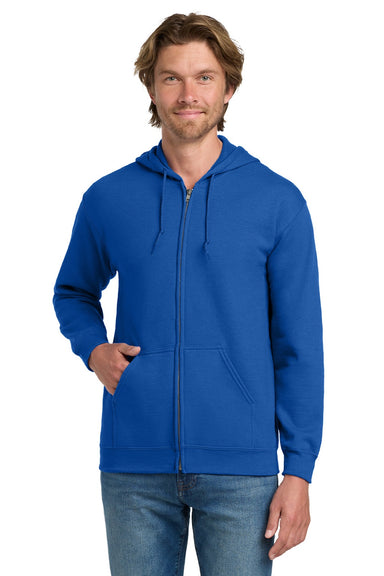 Gildan 18600 Mens Pill Resistant Full Zip Hooded Sweatshirt Hoodie w/ Pockets Royal Blue Model Front