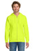 Gildan 18600 Mens Pill Resistant Full Zip Hooded Sweatshirt Hoodie w/ Pockets Safety Green Model Front