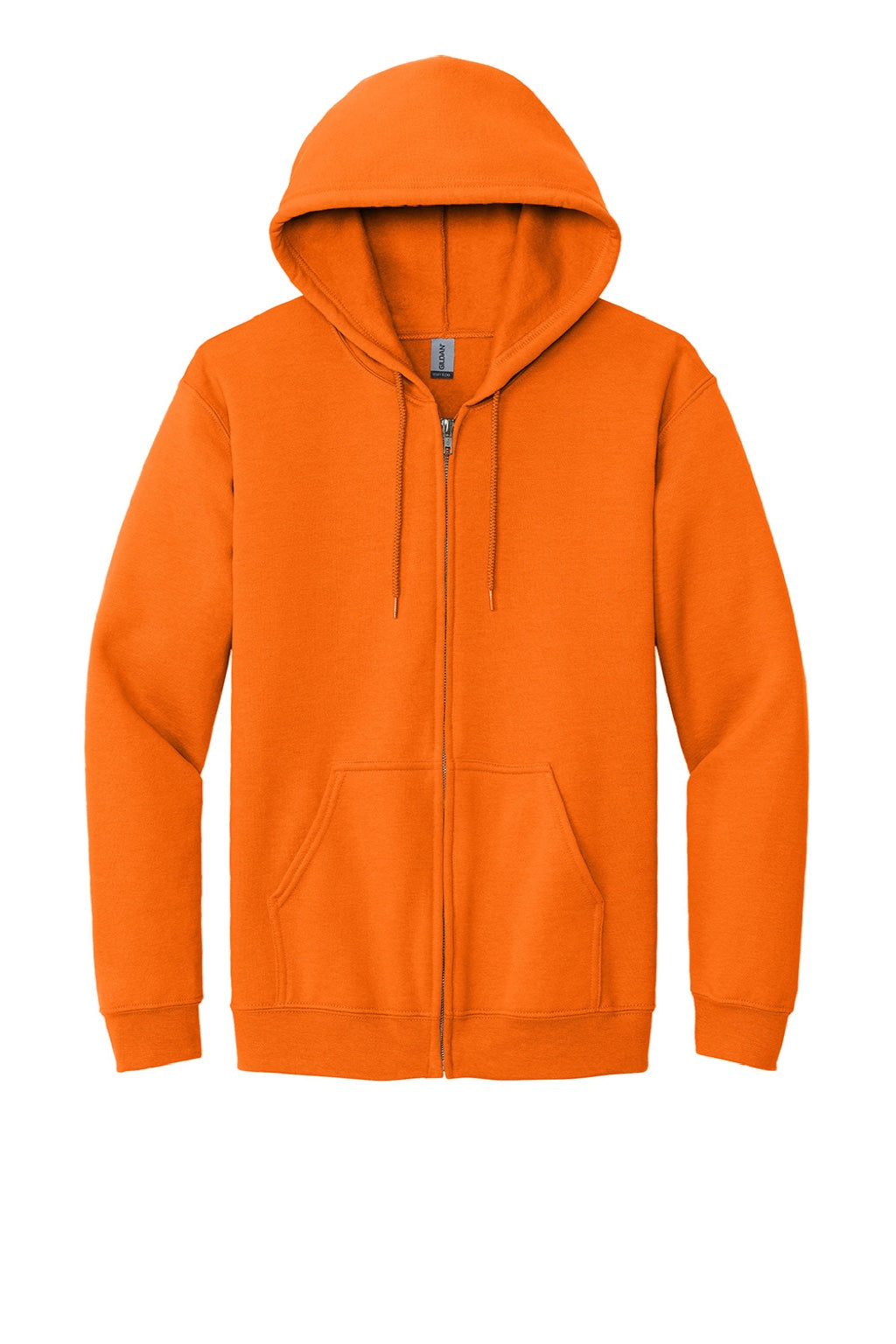 Gildan 18600 Mens Pill Resistant Full Zip Hooded Sweatshirt Hoodie w/ Pockets Safety Orange Flat Front