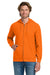 Gildan 18600 Mens Pill Resistant Full Zip Hooded Sweatshirt Hoodie w/ Pockets Safety Orange Model Front