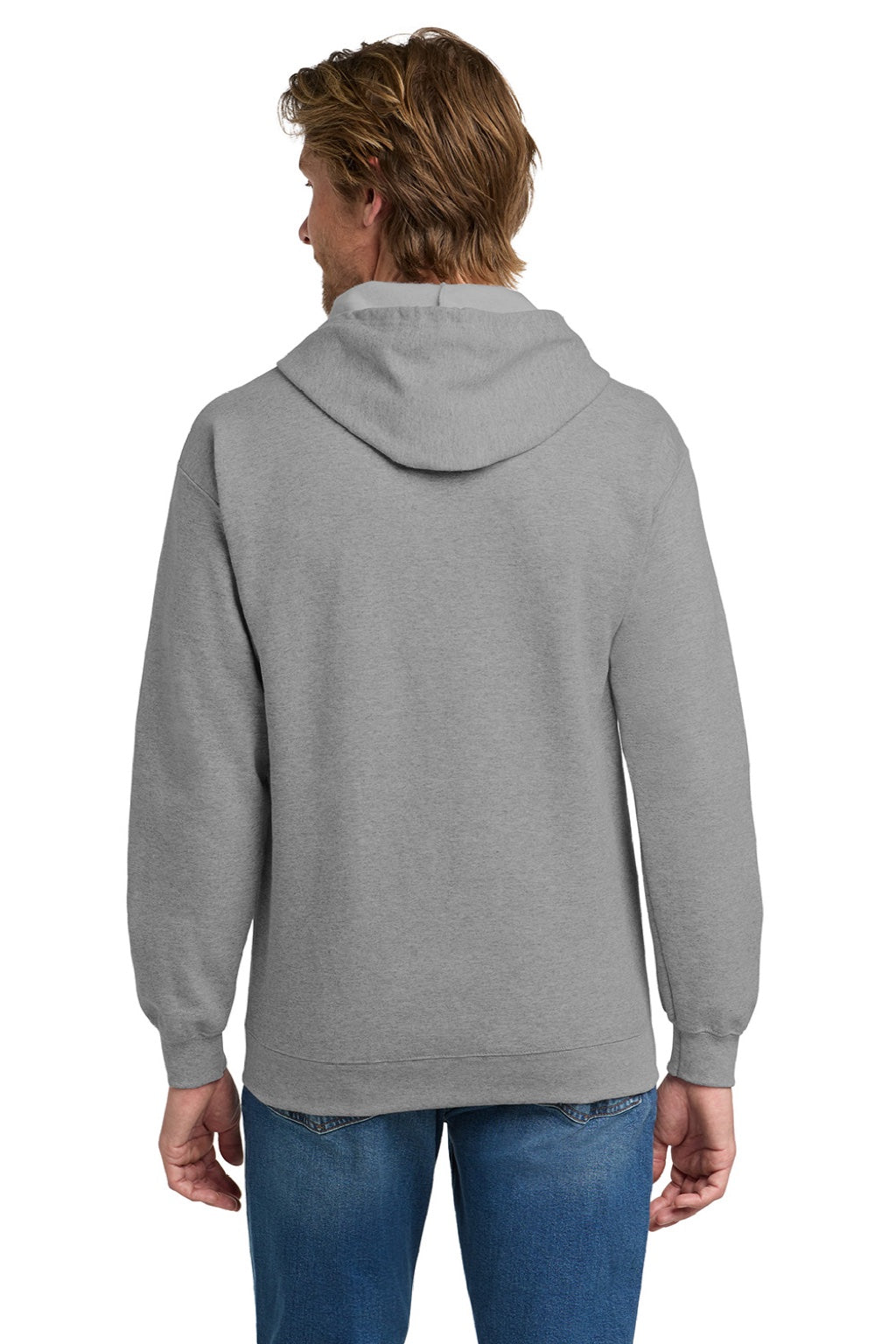 Gildan 18600 Mens Pill Resistant Full Zip Hooded Sweatshirt Hoodie w/ Pockets Sport Grey Model Back