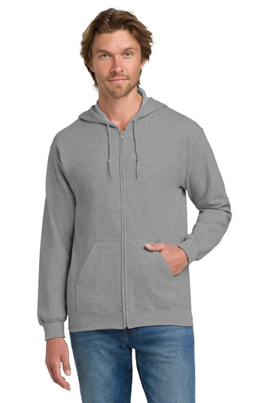 Gildan 18600 Mens Pill Resistant Full Zip Hooded Sweatshirt Hoodie w/ Pockets Sport Grey Model Front