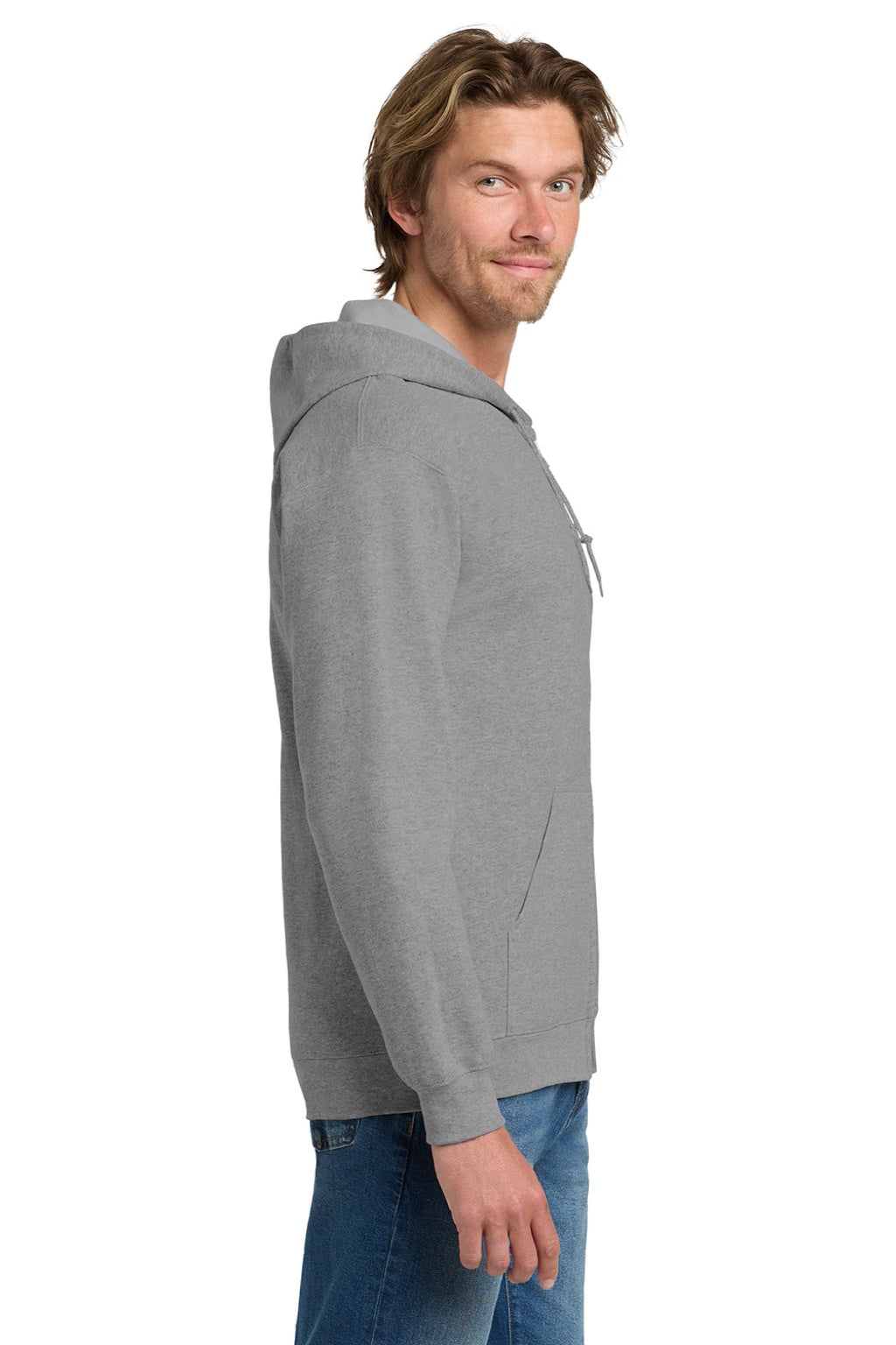Gildan 18600 Mens Pill Resistant Full Zip Hooded Sweatshirt Hoodie w/ Pockets Sport Grey Model Side