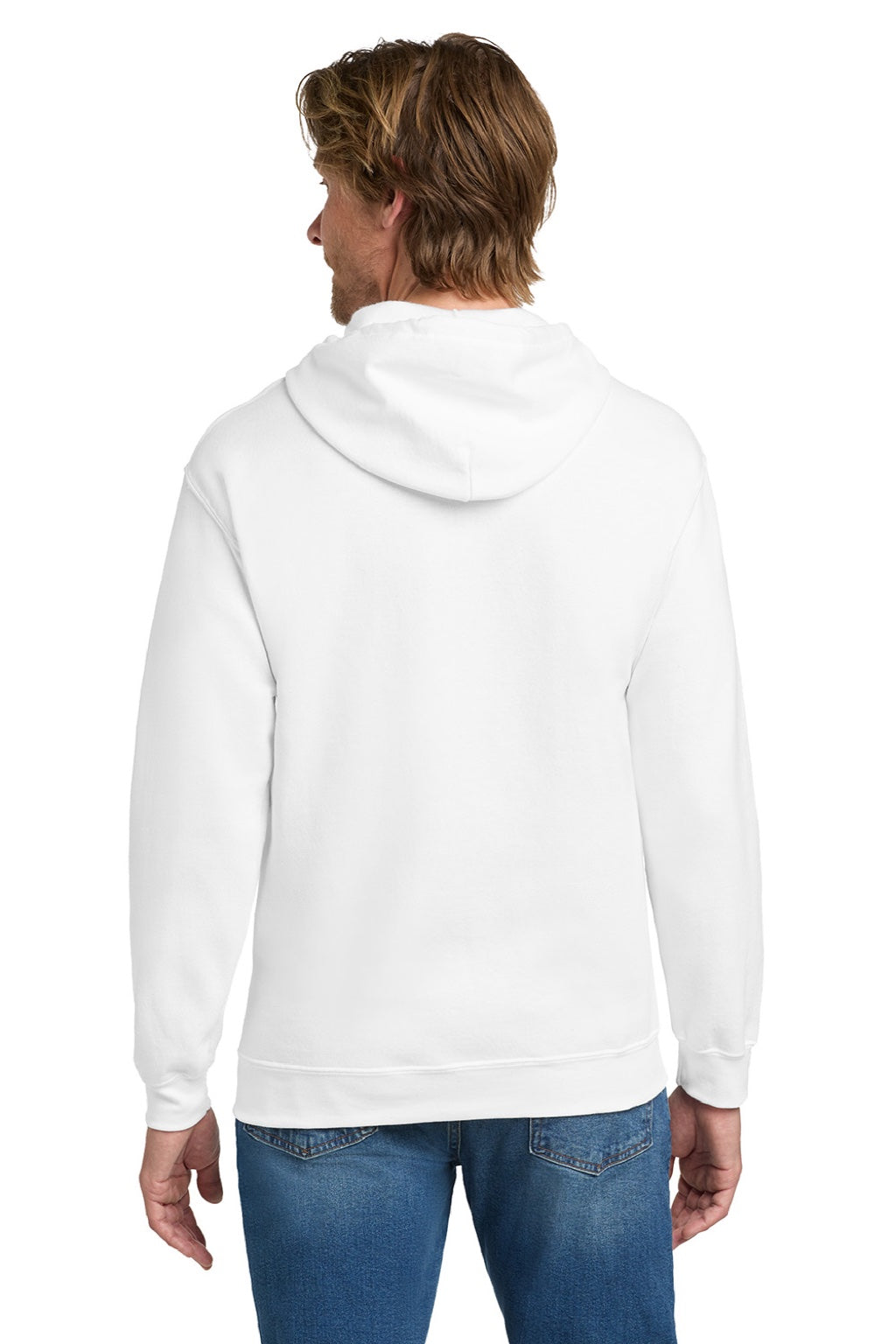 Gildan 18600 Mens Pill Resistant Full Zip Hooded Sweatshirt Hoodie w/ Pockets White Model Back