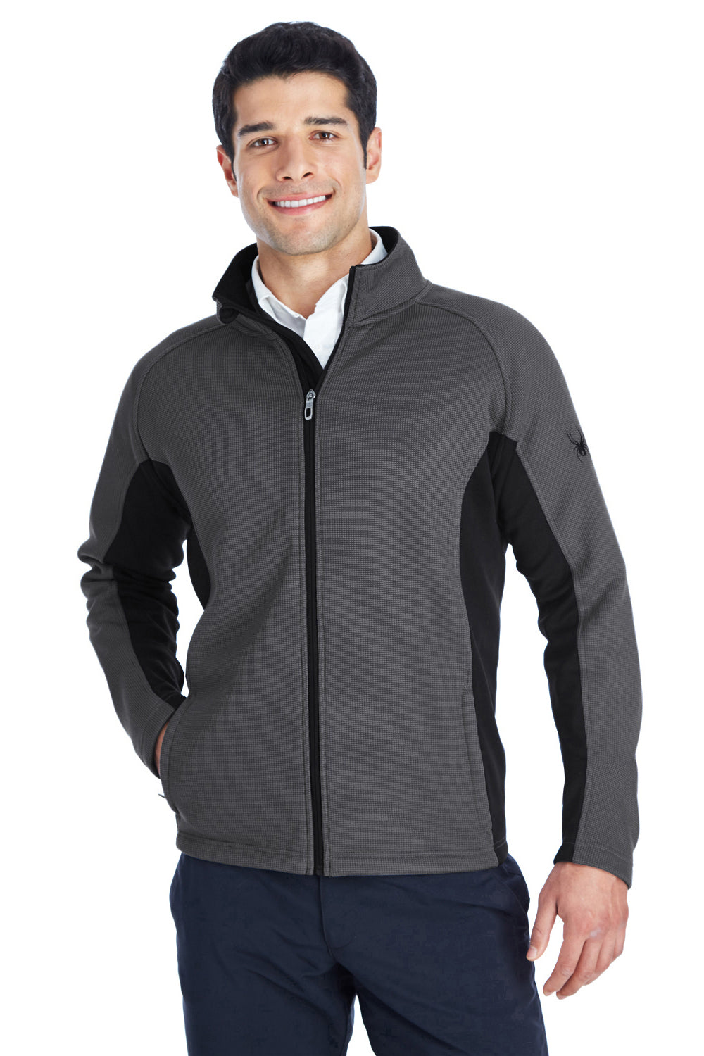 Spyder 187330 Mens Constant Full Zip Sweater Fleece Jacket Polar Grey/Black Model Front