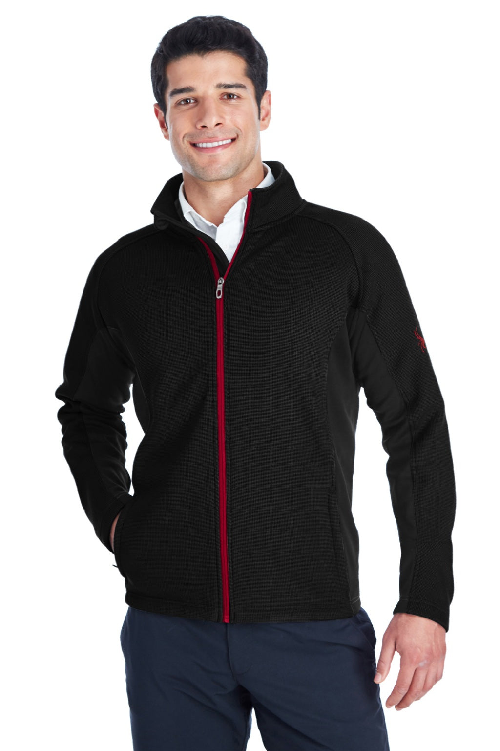 Spyder 187330 Mens Constant Full Zip Sweater Fleece Jacket Black/Red Model Front
